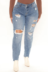 Full Send Ripped Boyfriend Jeans - Medium Blue Wash Ins Street